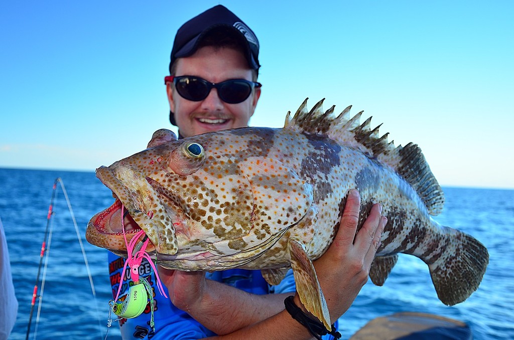 Lee Brake with a nice cod.  Cod are a regular catch on octos and you can bet if there's one around you'll find it! © Lee Brake